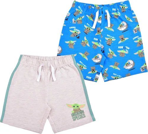 STAR WARS Baby Yoda - Paquete de 2 pantalones cortos con cordón para bebés, niños pequeños y pequeños, color azulgris