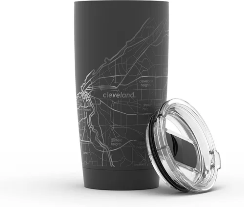 Miniatura 111 de Well Told Vaso de café aislado con diseño grabado de mapa de Atlanta Georgia, taza de acero inoxidable grabada (20 onzas, negro) con diseño de mapa