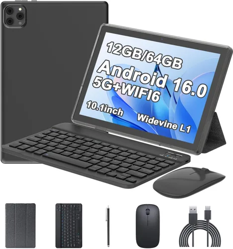 Tablet Android 15 de 10 pulgadas, 12 (3+9) GB RAM+64GB ROM, tabletas 2 en 1 con funda de teclado y mouse Stylus, procesador de cinco núcleos de 1.8