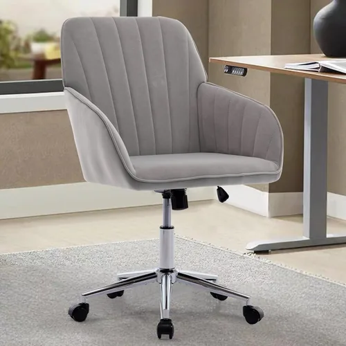 Miniatura 13 de Silla moderna de oficina en casa, cómoda silla de escritorio de terciopelo, silla de tocador de maquillaje con ruedas, silla giratoria ajustable
