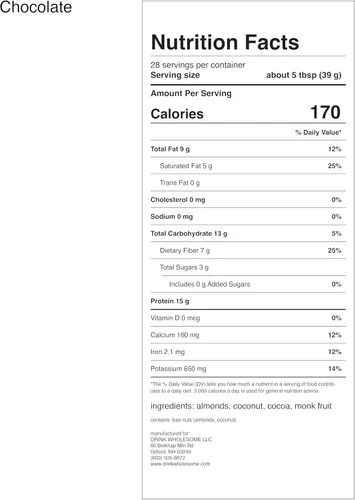 Miniatura 7 de drink wholesome Proteína vegana de almendras de chocolate en polvo para estómagos sensibles Proteína integral mínimamente procesada Sin