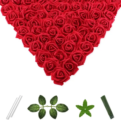 Miniatura 15 de 100 flores artificiales de 2 pulgadas, cabeza de rosa falsa de espuma a granel para decoración del hogar, decoración de boda, despedida de soltera