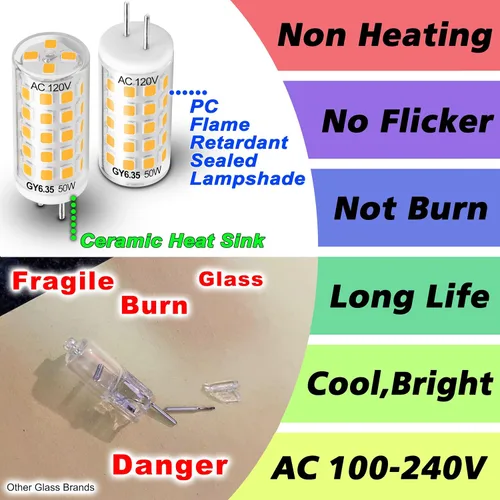 Miniatura 4 de Heifymi AC100-240V GY6.35 Bombilla LED equivalente a 5 W Halgoen JC tipo GY6.35/G6.35 base bi-pin blanco cálido 2700 K para candelabros, colgante