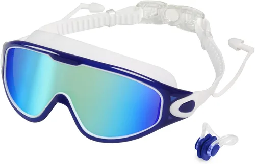 Miniatura 8 de Gafas de natación para adultos, gafas de natación antivaho y UV con clip de nariz y tapones para los oídos, sin fugas