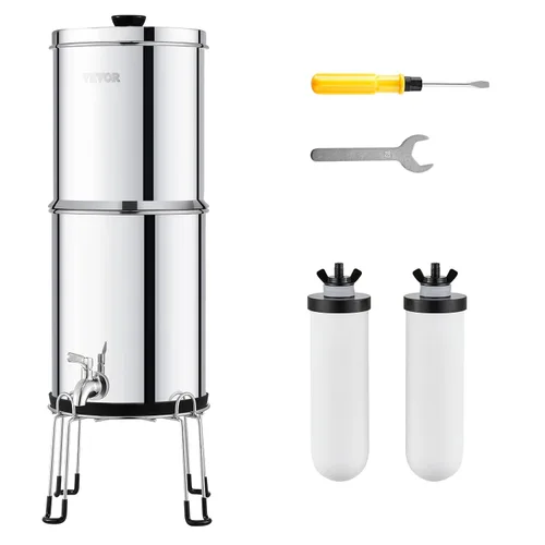 Miniatura 10 de VEVOR Sistema de filtro de agua alimentado por gravedad, sistema de sobremesa de acero inoxidable 304 de 2.25G, sistema de filtración de agua, Nivel