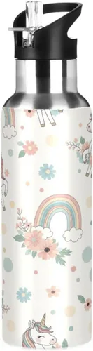 Insulated Water Bottle 20 Oz, BPA-Free Sports Water Bottle for Gym Outdoor Travel School, Unicorns Rainbow Manes Tails