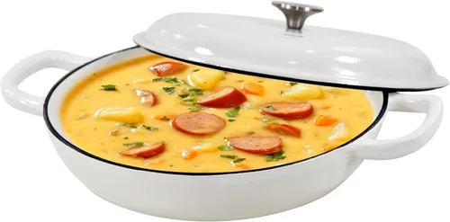 Miniatura 18 de COOKWIN Olla de hierro fundido esmaltada con tapa antiadherente, olla recubierta de esmalte antiadherente, azul, 3 QT