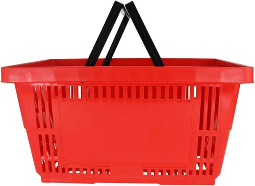 Cestas de compras de plástico con asas – Cantidad 1 – Color: rojo – Tienda al por menor reutilizable ecológica – Mejor que las bolsas de papel o