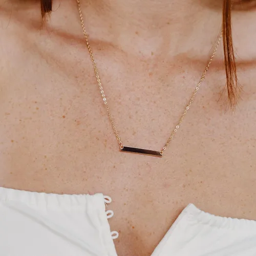 Miniatura 4 de Ava Riley - Collar delicado para mujer, chapado en oro real de 14 quilates, collar simple para mujer, collar simple de barra de bloqueo de perlas