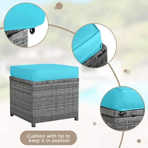 Miniatura 8 de HAPPYGRILL Juego de muebles de mimbre de ratán de 7 piezas, juego de muebles de patio al aire libre con cojines, juego de sofá de ratán con mesa