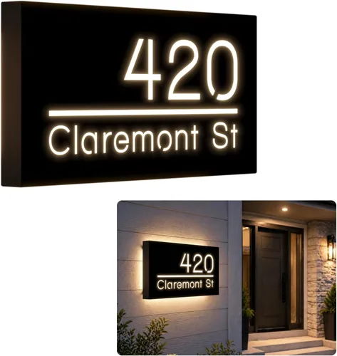 Miniatura 12 de Números de Casa Retroiluminados de 12V para Casa, Números Iluminados Personalizados, Placa de Dirección Iluminada con LED (30X15CM, Luz Blanca)