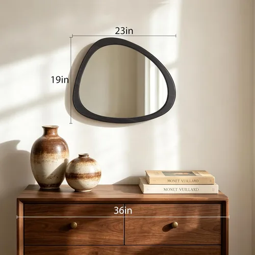 Miniatura 2 de HOMECOOKIN Espejo asimétrico de 19 pulgadas de alto x 23 pulgadas, espejo de pared de madera irregular para dormitorio, sala de estar, entrada