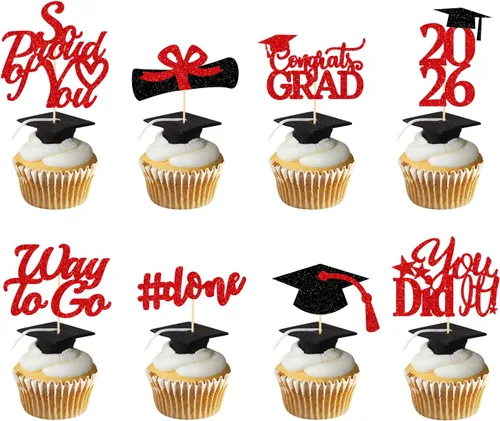 Miniatura 9 de Decoraciones de graduación 2026 azul, adornos para cupcakes de graduación 2026 azul y negro, suministros de decoración para cupcakes clase de 2026