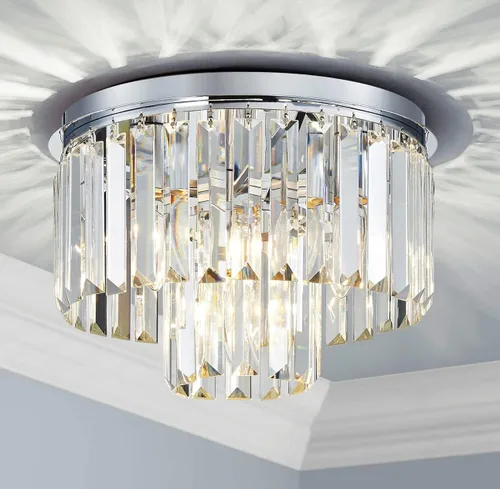 Miniatura 11 de AGV LIGHTING Lámpara de Techo de Cristal, Luminaria de Techo Semi Empotrada Moderna, D12 x H8, Base E12 3-Luces, Acabado Negro