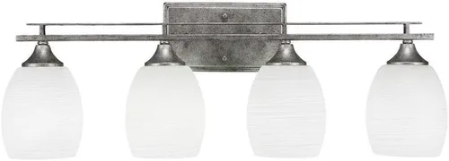 Miniatura 34 de Uptowne - Barra de baño 4 ligeras, acabado plateado envejecido, vidrio cuadrado de 3.5 pulgadas con forma de remolino de ónix