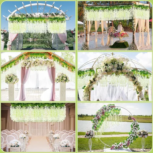 Miniatura 5 de Riceshoot 240 guirnaldas de fondo floral de glicina artificial para boda, de 43.3 pulgadas/3.6 pies, de seda falsa de glicina falsa, enredadera