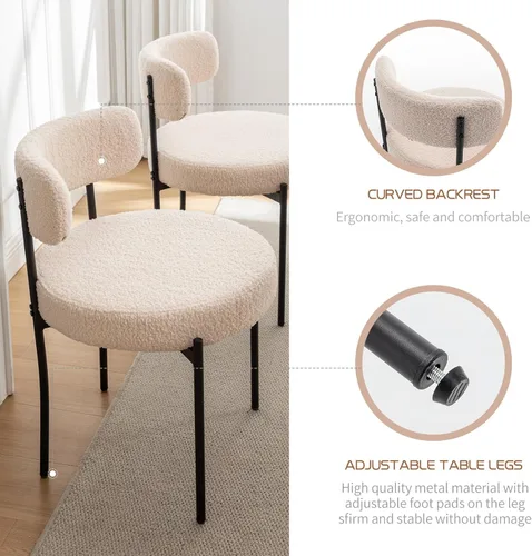 Miniatura 3 de Boucle - Juego de 2 sillas de comedor modernas de mediados de siglo con patas de metal, sillas de cocina tapizadas para comedor, cocina (beige)