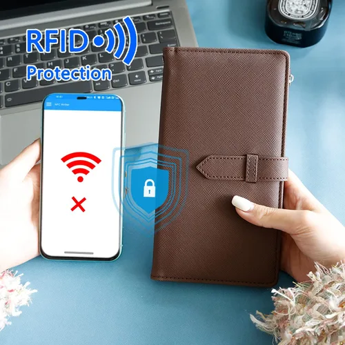 Miniatura 3 de Cartera de viaje con bloqueo RFID multiuso para pasaporte, Marrón, Classic