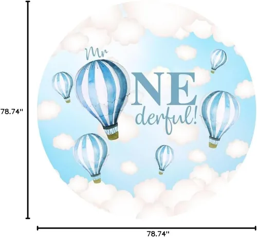 Miniatura 4 de Telón de fondo redondo para niños de 6.5 x 6.5 pies para el primer cumpleaños, globos aerostáticos, cielo azul y nube blanca, fondo de fotografía Mr