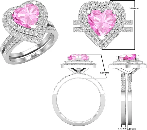 Miniatura 32 de Dazzlingrock Collection Juego de anillos de compromiso de doble halo con diamantes naturales redondos y piedras preciosas creadas en laboratorio