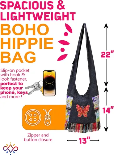 Miniatura 3 de THE COLLECTION ROYAL Hobo - Bolso cruzado para mujer, bolso bohemio, bolso bohemio, bolso hippie, bolso indie, bolso de tela para mujer