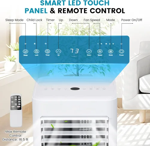 Miniatura 7 de PETSITE Aire acondicionado portátil de 10000 BTU, unidad de refrigeración de CA 3 en 1 con control remoto, deshumidificador, modo de suspensión, kit