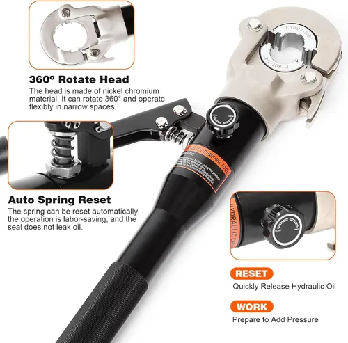 Miniatura 4 de Herramienta de prensa de cobre hidráulica para accesorios de cobre de 1/2", 3/4", 1" y troqueles de 3/8" a 1" para tubería ASTM F1807 PEX