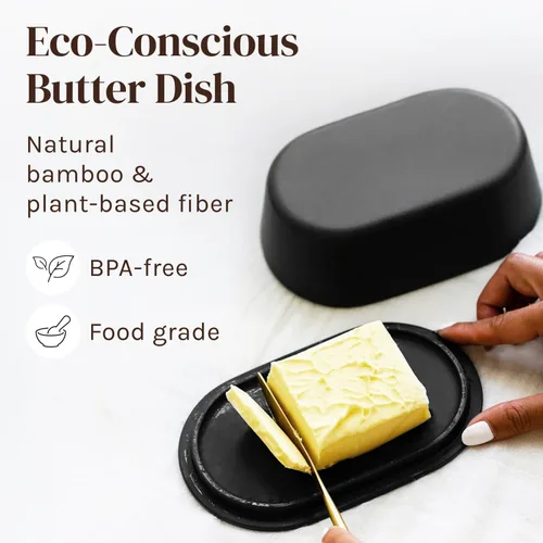 Miniatura 3 de Mantequillera gris con tapa para encimera, de plástico moderno, color gris oscuro, apto para lavavajillas, recipiente para mantequilla perfecto