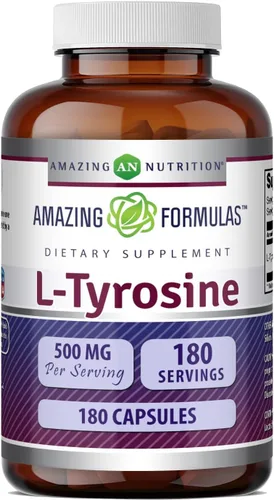 Amazing Formulas - Suplemento de aminoácidos L-tirosina | 500 mg por porción | 180 cápsulas | Sin OMG | Sin gluten | Fabricado en Estados Unidos