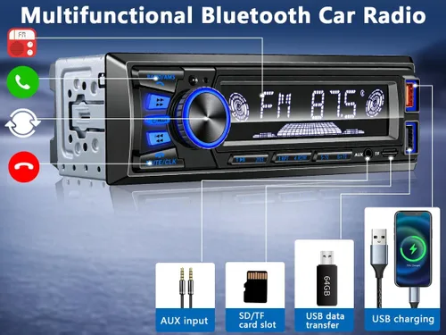 Miniatura 4 de Radio de coche Bluetooth Single DIN Audio estéreo para automóvil, audio para automóvil con manos libres y control de aplicación, compatible con FM