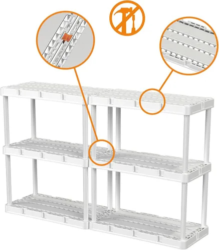 Miniatura 6 de Gracious Living Knect-A-Shelf - Paquete de 3 estantes de almacenamiento ligeros, organizador ventilado de 3 estantes para el hogar, garaje, sótano
