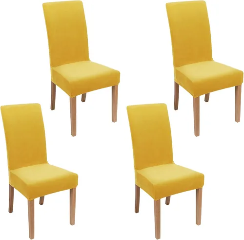 Miniatura 52 de smiry - Fundas para sillas de comedor de terciopelo elástico y suave, extraíbles, Terciopelo, Beige