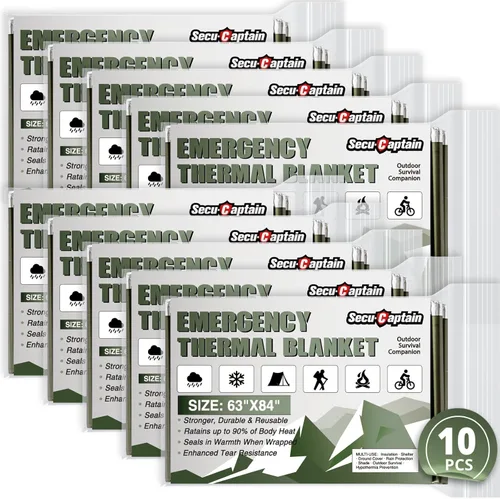 Miniatura 15 de SecuCaptain Mantas Térmicas de Emergencia de Supervivencia: Extra Grandes 84" x 63" Kit de Manta de Mylar Espacial para Exteriores Camping