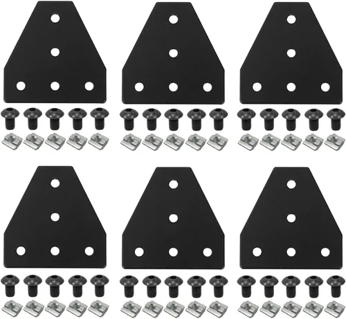 Miniatura 10 de 10 piezas 2020 placa de unión de placa de unión de aluminio en forma de T, conector de extrusión de aluminio de 5 agujeros con 50 tuercas en T, 50
