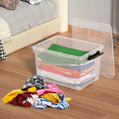 Miniatura 6 de Hespama Paquete de 4 contenedores de almacenamiento transparentes de 22 cuartos de galón, caja de almacenamiento con tapa de plástico con ruedas