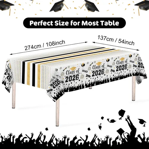 Miniatura 3 de Mantel de decoración de graduación para clase de 2026 – 3 piezas de plástico para mesa de graduación de felicitaciones, cubierta de mesa