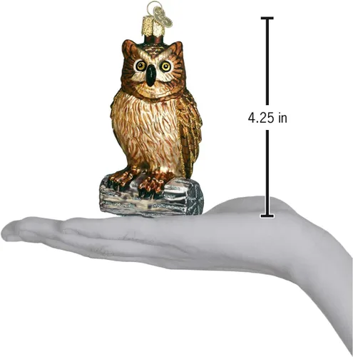 Miniatura 3 de Old World Christmas Wise Old Owl - Adorno de cristal soplado para árbol de Navidad, decoración navideña hecha a mano, colección de búhos
