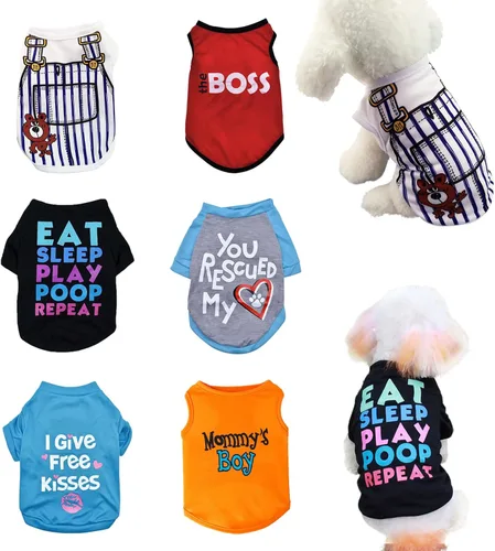 Paquete de 6 Ropa para Perros para Perros Pequeños Machos y Hembras, Camisetas Suaves y Transpirables para Cachorros y Gatitos con Letras para Gatos