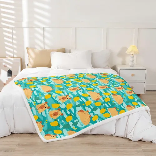 Miniatura 2 de Manfei Capybara - Manta de cama de roedores de América del Sur para niños y niñas, decoración de habitación, bonita manta naranja animal para sofá