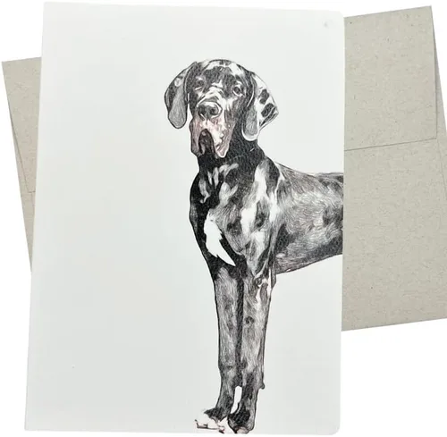 Tarjeta de felicitación de gran danés con sobre (5 x 7 pulgadas y interior en blanco para todas las ocasiones), bonita tarjeta de gran danés para