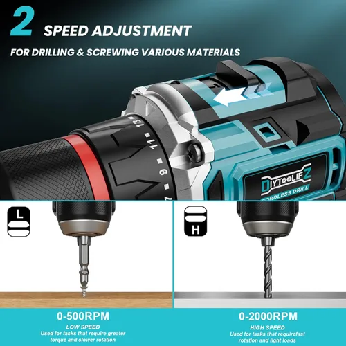 Miniatura 3 de DIYtoolifz Taladro Eléctrico Inalámbrico Compatible con Batería de 18V de Makita, Juego de Taladro Eléctrico Sin Escobillas de 1/2 Pulgadas, 440
