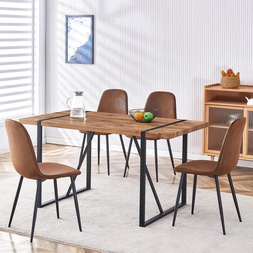 Juego de mesa de comedor UELKS para 4, juego de mesa de cena para 4, mesa de cocina de 55'' y sillas de gamuza con tela de napa, juego de 4, juego