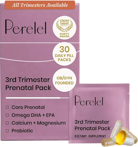Perelel Paquete Prenatal para el Tercer Trimestre, Multivitamínico con Magnesio, Omega 3, Probióticos y Calcio, Apoyo Nutricional para el Bienestar