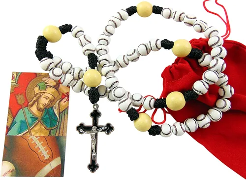 Westmon Works Juego de regalo de rosario deportivo de béisbol con tarjeta de oración y bolsa de San Sebastián