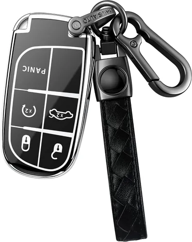Miniatura 7 de Funda para llavero Jeep con llavero de cuero TPU suave, protección completa, para Jeep Grand Cherokee Renegade Chrysler 200 300 Dodge RAM Durango
