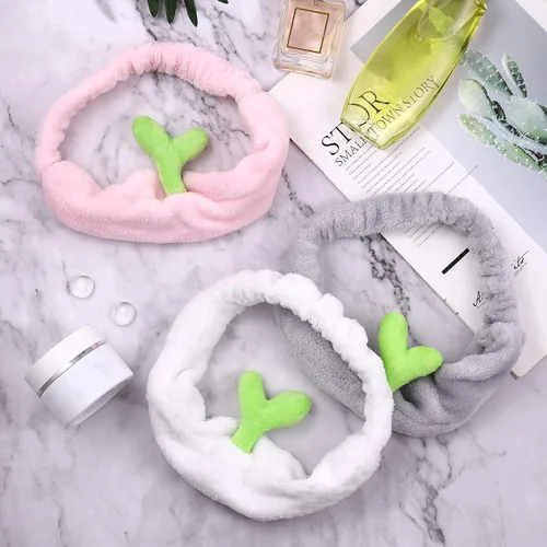 Miniatura 9 de Lurrose 3 diademas elásticas de felpa Sprout para maquillaje, para ducha, lavado de cara, banda deportiva para el pelo para niñas y mujeres