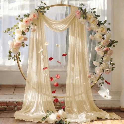 Miniatura 6 de MDS Paquete de 1 panel de cortina de arco de boda (30 pulgadas de ancho x 20 pies de largo) tela de gasa transparente para boda, ceremonia, Dorado