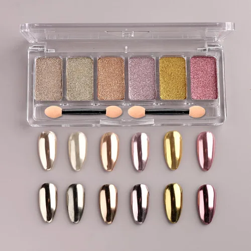 Juego de 6 colores de polvo cromado sólido con purpurina para uñas, espejo metálico, polvo cromado para uñas, paleta de colores múltiples, paleta de