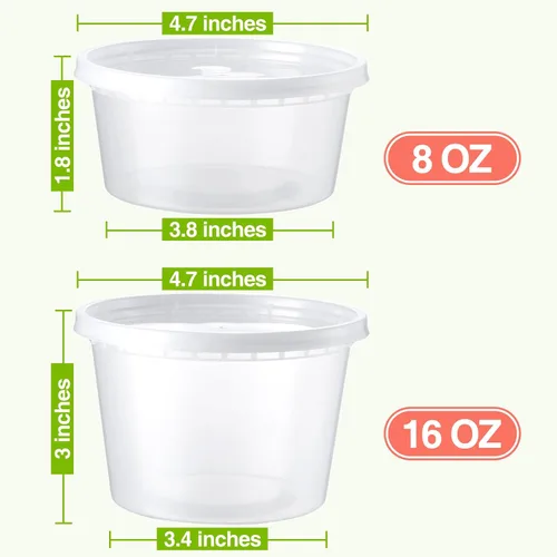 Miniatura 2 de NEEBAKE Juego de 60 contenedores de delicatessen con tapas: [8 onzas 16 onzas] Paquete combo de recipientes de almacenamiento de alimentos, Paquete