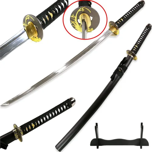Miniatura 7 de Vulcan Gear Espada Katana Samurai japonesa clásica hecha a mano con vaina y soporte de madera de una sola espada, estilo elige tu mango (Tsuba)